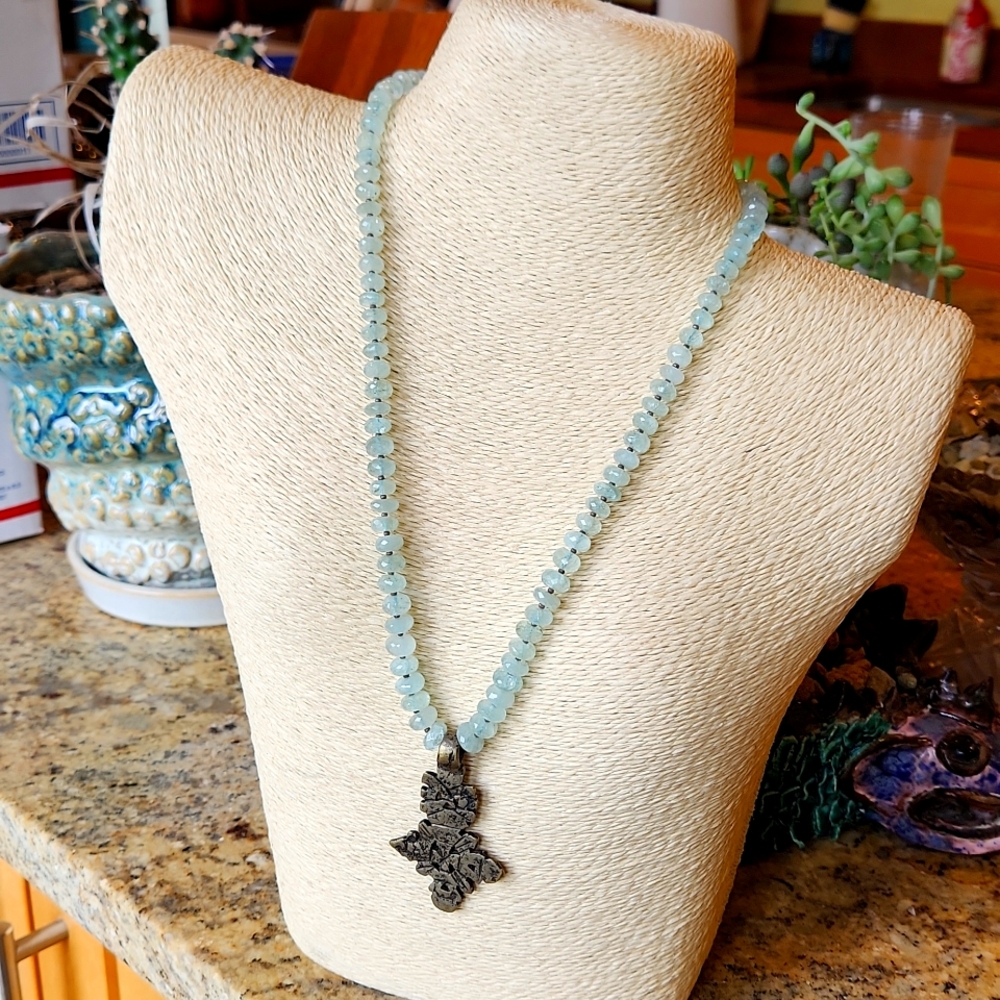 Stunning Artisan made Aquamarine necklace with Coptic cross